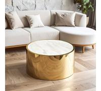 Orsina Luxury Round White Coffee Table, Marble Coffee Table, White & Gold Coffee Table, Contemporary Cocktail Table