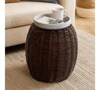 Intricately Barrel Design Natural Croco Rattan Stool, Compact Outdoor Stool, Versatile Lightweight Stool Premier Housewares Brown One Size