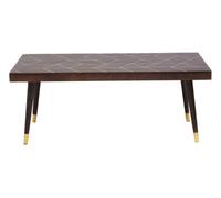 Orsina Mango Wood And Gold Finishing Coffee Table, Rectangular Coffee Table With Brass Inlay, Wooden Centre Table