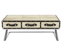 Orsina Mango Wood Coffee Table,3 Drawer Storage Table With Leather Handles,stylish Coffee Table With Stud Details