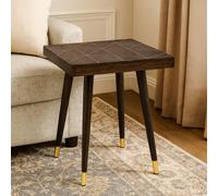 Orsina Mango Wood & Gold Tip Legs Side Table, Modern Square Wooden Side Table With Brass Inlay in Brown Orsina Brown