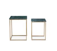 Orsina Marble Top Green Set Of 2 Side Table, Open Design Frame Bedside Table, Square End Table For Living Room