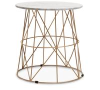 Orsina Marble Top White Side Table, Open Design Frame Bedside Table, Round End Table for Living Room, Lounge Orsina White