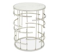 Orsina Marble Top White Side Table, Open Design Frame Bedside Table, Round End Table for Living Room, Lounge, Home in Silver Orsina Silver