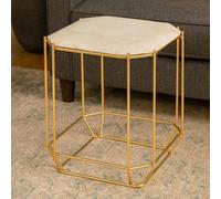 Orsina Marble Top White Side Table, Open Design Frame Bedside Table, Square End Table For Living Room, Lounge