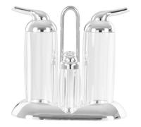 Gozo Condiment Set Oil & Vinegar Bottles Salt & Pepper Shakers Silver Detail, none