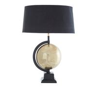 Orsina Matte Antique Brass Globe Table Lamp, Arched Frame Rotating Globe With Tapered Black Shade