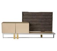 Orsina Media Unit With Tufted Fabric Wall,tv Stand With Storage Cupboards,corner Tv Stand,brown Gold Media Unit