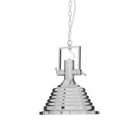 Orsina Medium Chrome Pendant Light, Reflective Industrial Ceiling Light With Glass Base, Flared Stepped Shade in Silver Orsina Silver