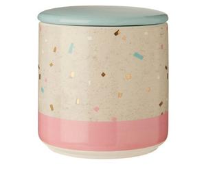Orsina Medium Fine Earthenware Grey Pink Storage Canister,speckle Pattern Kitchen Container,canister For Storage