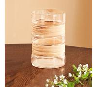Orsina Medium Glass Vase, Coastal And Textured Tall Glass Vase, Clear Glass And Natural Cane Rustic Vase, Clear Vase