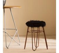 Orsina Metal & Black Faux Fur Stool, Small Hairpin Round Stool, Sturdy Plush Fur Stool for Lounge, Bedroom in Rose Gold Orsina Rose Gold