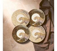 Orsina Metallic Accent Set Of 4 Canape Plates,stoneware Canape Set,small Black & White Plates With Leopard Print