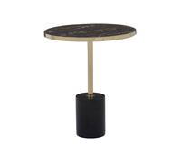Orsina Metallic End Table, Black Marble Round Side Table With Gold Stainless Steel Frame, T-Shape Pedestal Table Orsina Black
