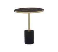 Orsina Metallic End Table, Black Marble Round Side Table With Gold Stainless Steel Frame, T-Shape Pedestal Table
