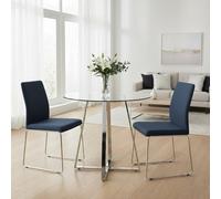 Round Dining Table with Glass Top and Chrome Leg (Seats 4) chrome