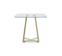 Premier Housewares Dining Table Glass Dining Tables Square Dining Table With Lattice Base Large Modern Dinner Table With Geometric Look Gold Finish