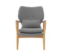 Orsina Mid-Century Beige Chair With Black Wooden Frame, Comfortable Lounge Chair, Winged Back Design Outdoor Chair in Grey Orsina Grey
