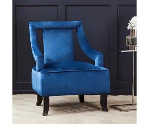 Orsina Midnight Blue Velvet Chair, Plush Midnight-Blue Velvet Upholstery With Curved Back, Metal Legs Seating