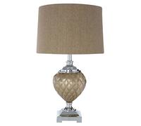 Orsina Mink Shade Table Lamp with Silver Plinth Base, Boutique Style Bedside Lamp with Textured Conical Body in Natural Orsina Natural