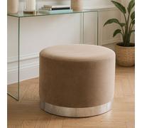 Orsina Mink & Silver Round Footstool, Velvet Ottoman Footstool with Silver Base, Pouffe Footstool for Home in Brown Orsina Brown