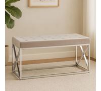 Orsina Mink Tufted Bench with Silver Stainless Steel Frame, Luxe Velvet Upholstered Accent Bench, Mink-Toned Seat in Brown Orsina Brown