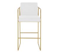 Orsina Mink Velvet Bar Stool with Gold Frame, Luxury White & Gold Stool for Bars, Modern Velvet Bar Stool Orsina White