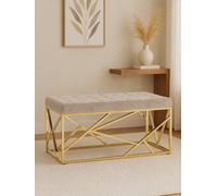 Orsina Mink Velvet Gold Bench, Tufted Velvet Upholstered Bench With Gold Finish Frame, Geometric Bedroom Bench