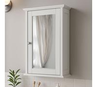Orsina Mirrored Cabinet For Bathroom Use, White Wood Mirrored Cabinet With Chrome Handle, Small Drawer Unit Orsina White