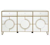 Orsina Mirrored Glass Cabinet With Crystal-Style Knobs, Art Deco Antique Finish Storage Cabinet With Drawers