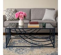 Orsina Mirrored Glass Top Coffee Table, Black Iron Frame with Curved Side Detailing, Open-Frame Centrepiece in Clear Orsina Clear