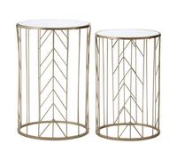 Orsina Mirrored Top Set Of 2 Champagne Side Tables,cylindrical End Table With Strong Iron,metallic Sofa Side Tables