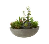 Premier Housewares Stone Effect Pot Mixed Succulent, Verdant Accent Pieces, Grey Stone Effect Pot, Contemporary Style, Faux Succulents, Succulent Plants, W29 x D29 x H29cm