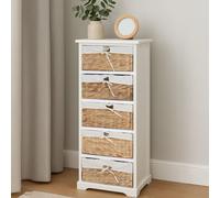 Orsina Modern 5 Seagrass Drawer Chest, Stylish Chest Of Drawers For Livingroom, Sleek Minimalist Chest For Lounge in White Orsina White