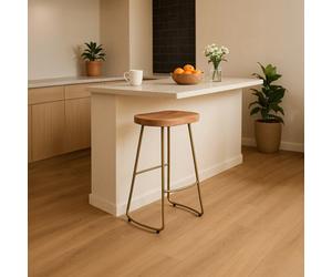 Orsina Modern Acacia Wood Bar Stool For Home Bar, Elegant Counter Seat With Iron Footrest, Wooden Kitchen Bar Stool