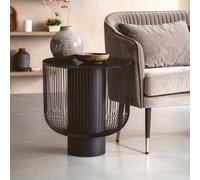 Orsina Modern Black End Table With Glass Top, Contemporary Round Side Table With Wireframe Base, Black Metal Table Orsina Black