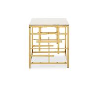 Orsina Modern Black Marble Side Table, Silver Finished Bedside Table, Small Table By Couch, Stylish Lounge Table in White Orsina White