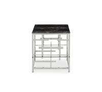Orsina Modern Black Marble Side Table, Silver Finished Bedside Table, Small Table By Couch, Stylish Lounge Table