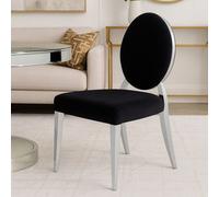 Orsina Modern Black Velvet & Silver Chair, Luxurious Silver Finish Dining Chair, Velvet Upholstered Accent Chair