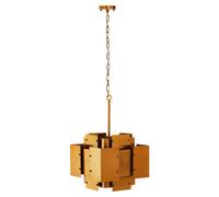 Orsina Modern Brass Finish Pendant Light, Four Bulb Metal Chandelier With Bold Square Frames, Overlapping Bands