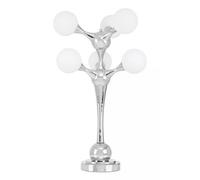 Orsina Modern Chrome 6 Light Table Lamp, Tree Design Accent Lamp With White Opal Glass Shades, Chrome Table Lighting