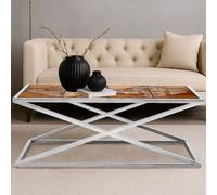 Orsina Modern Coffee Table with Stainless Steel Frame & Distressed Wood Top, Stylish Industrial Coffee Table in Natural Orsina Natural
