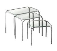 Orsina Modern Design Nest Of 3 Clear Glass Pointed Oval Tables, Space Saving Nesting Tables, Stackable Side Tables