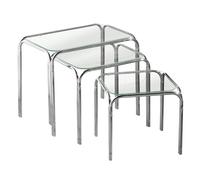 Orsina Modern Design Nest Of 3 Clear Glass Pointed Oval Tables, Space Saving Nesting Tables, Stackable Side Tables in Silver Orsina Silver