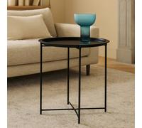 Orsina Black Grey Metal Round Side Table, Modern Design Bedside Table For Bedroom, Functional Livingroom Sidetable