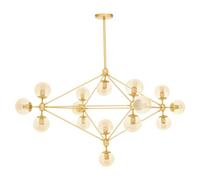 Orsina Modern Fifteen Arm Gold Finish Pendant Light, Industrial Molecular Multi Bulb Ceiling Fixture, Chandelier