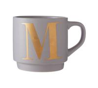 Orsina Modern Grey M Initial Mug,smooth Porcelain Coffee Cup With Warm Gold Letter Detailing,dishwasher Safe Mug