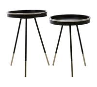 Orsina Modern Monochrome Set Of 2 Side Tables, Round Wooden Tables With Raised Edges, Sleek Black Tables