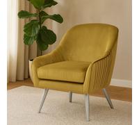 Orsina Modern Mustard Velvet Armchair For Living Rooms, Elegant Curve Pleated Lounge Chair, Decent Dining Chair in Yellow Orsina Yellow