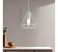 Orsina Modern Pastel Blue Pendant Light, Open Frame Hanging Lamp With Exposed Bulb Design, Compact Ceiling Fixture in White Orsina White